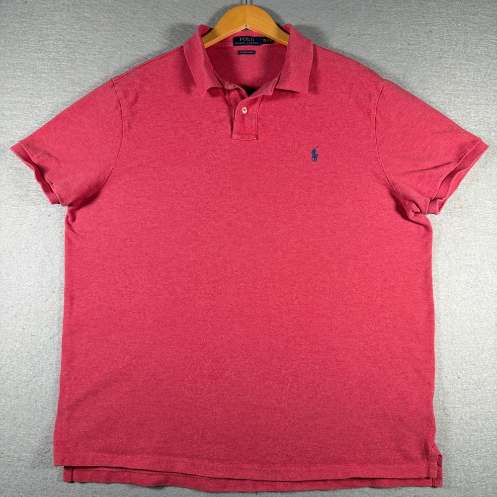 Polo Ralph Lauren Mens XXL Custom Slim Fit Short Sleeve Polo Shirt Pink Preppy
